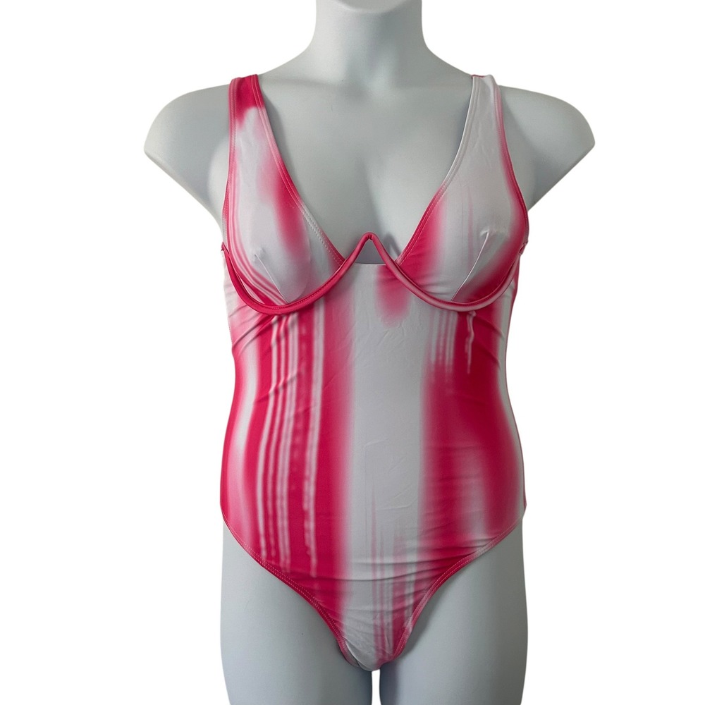 Women's One-Piece Pink White Tie Dye Underwire Padded Swimsuit M Medium NWOT